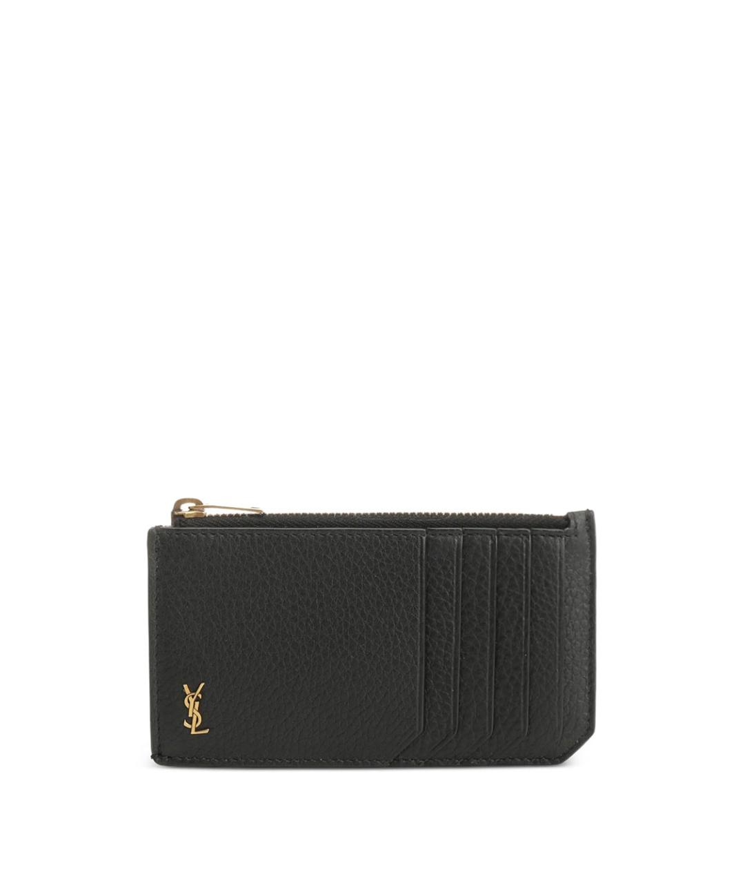 SAINT LAURENT Черный кожаный кардхолдер, фото 1