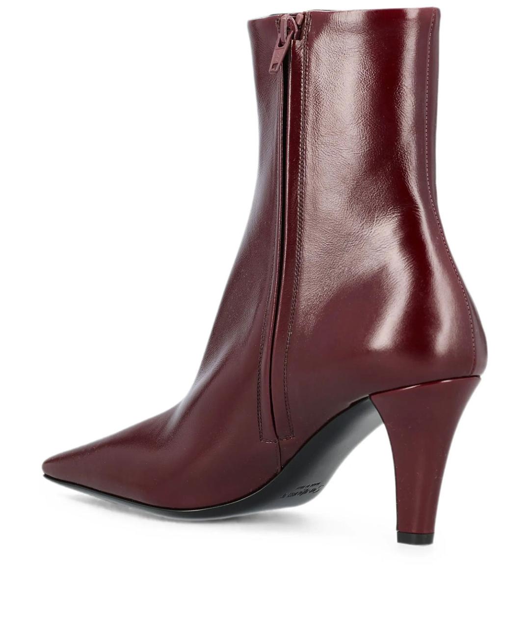 SAINT LAURENT Бордовые кожаные ботильоны, фото 3