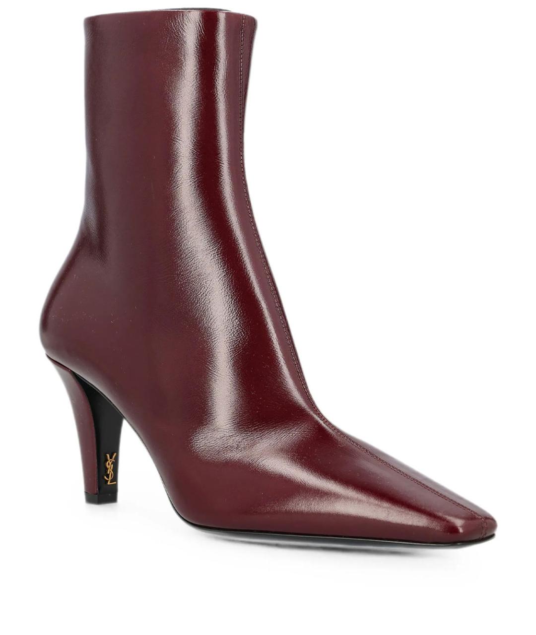 SAINT LAURENT Бордовые кожаные ботильоны, фото 2