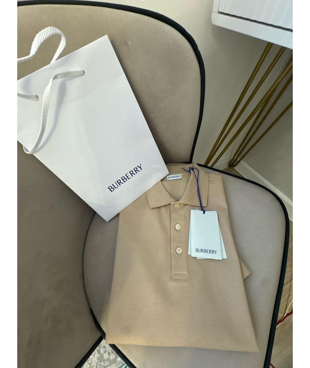 BURBERRY Бежевое хлопковое поло с коротким рукавом, фото 6