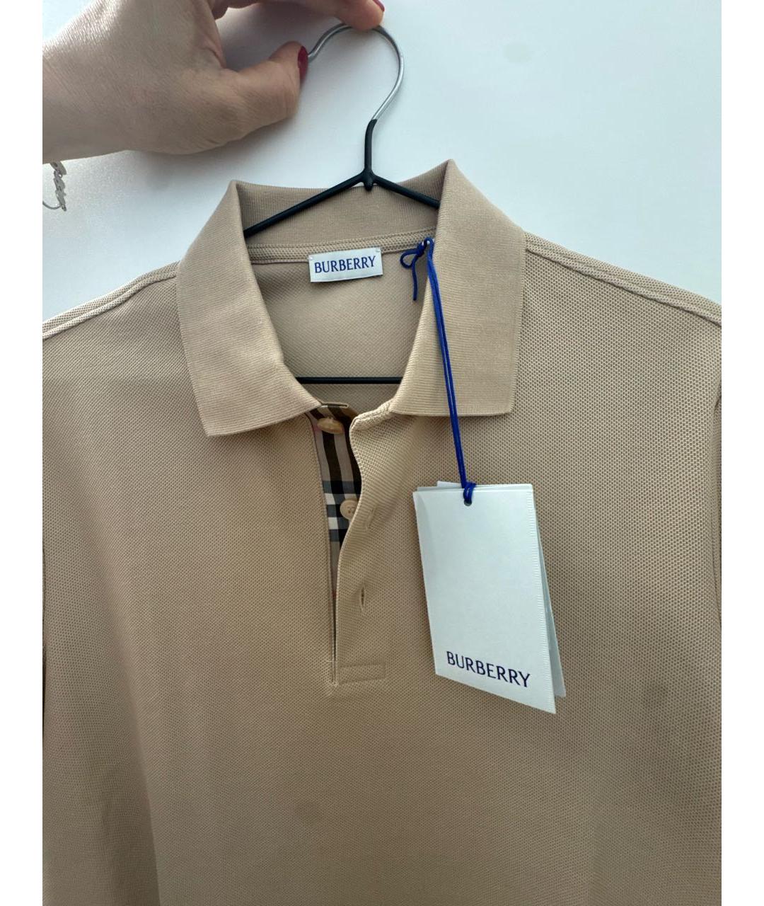 BURBERRY Бежевое хлопковое поло с коротким рукавом, фото 3