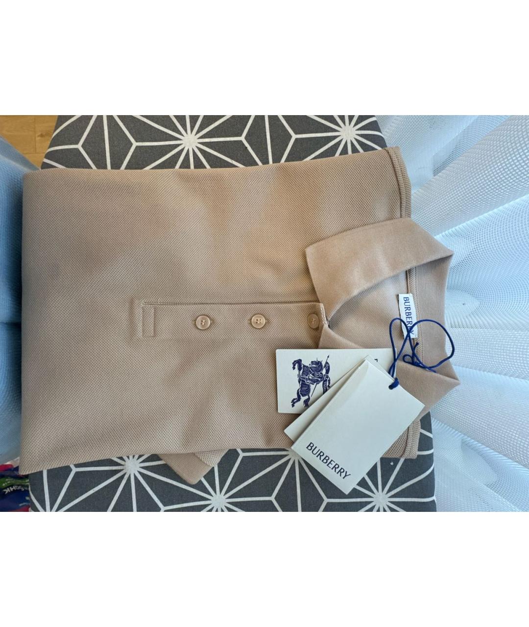 BURBERRY Бежевое хлопковое поло с коротким рукавом, фото 5