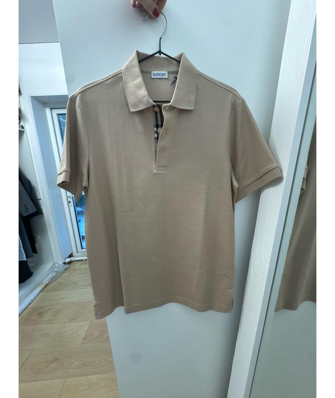 BURBERRY Бежевое хлопковое поло с коротким рукавом, фото 7