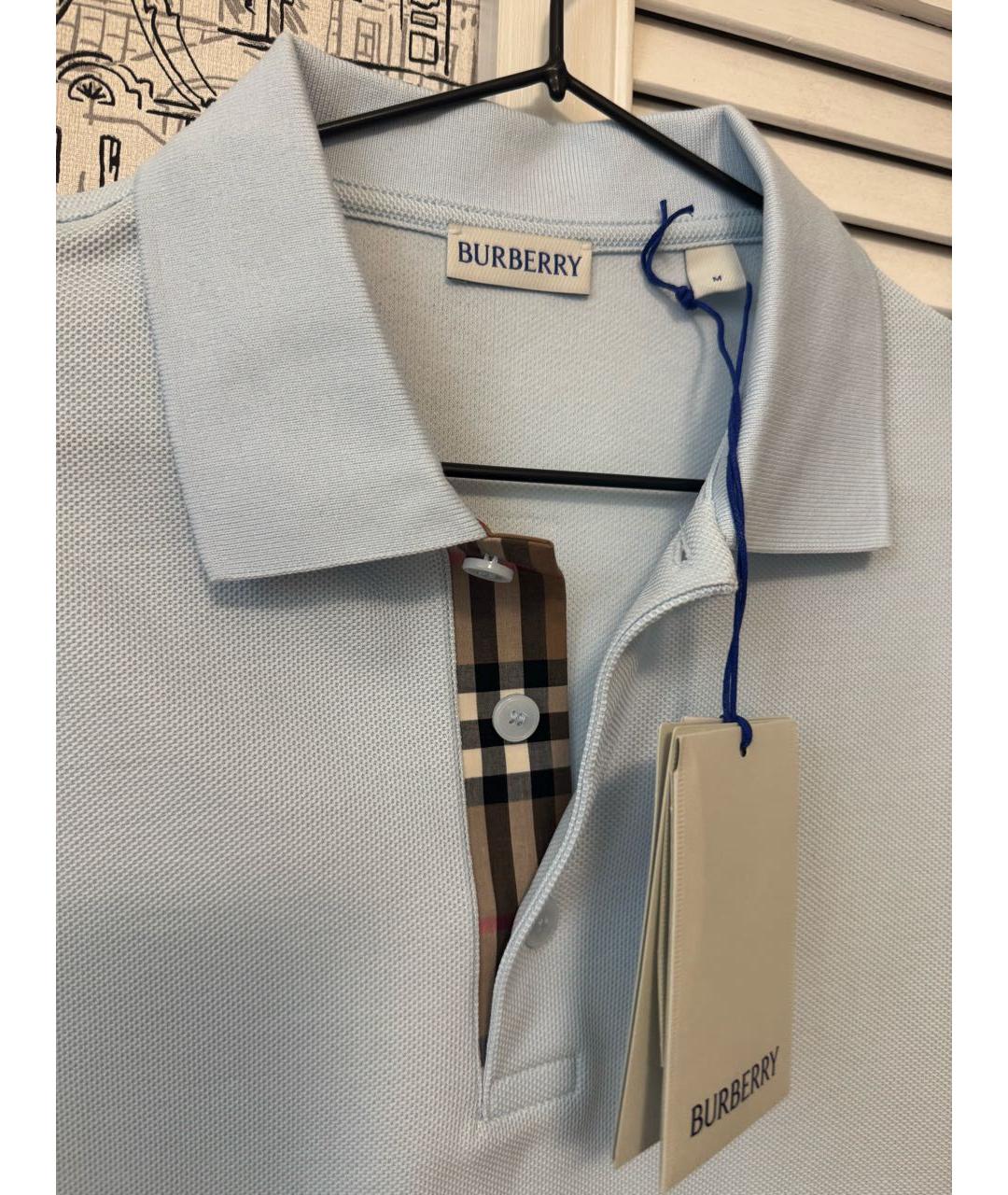 BURBERRY Голубое хлопковое поло с коротким рукавом, фото 3