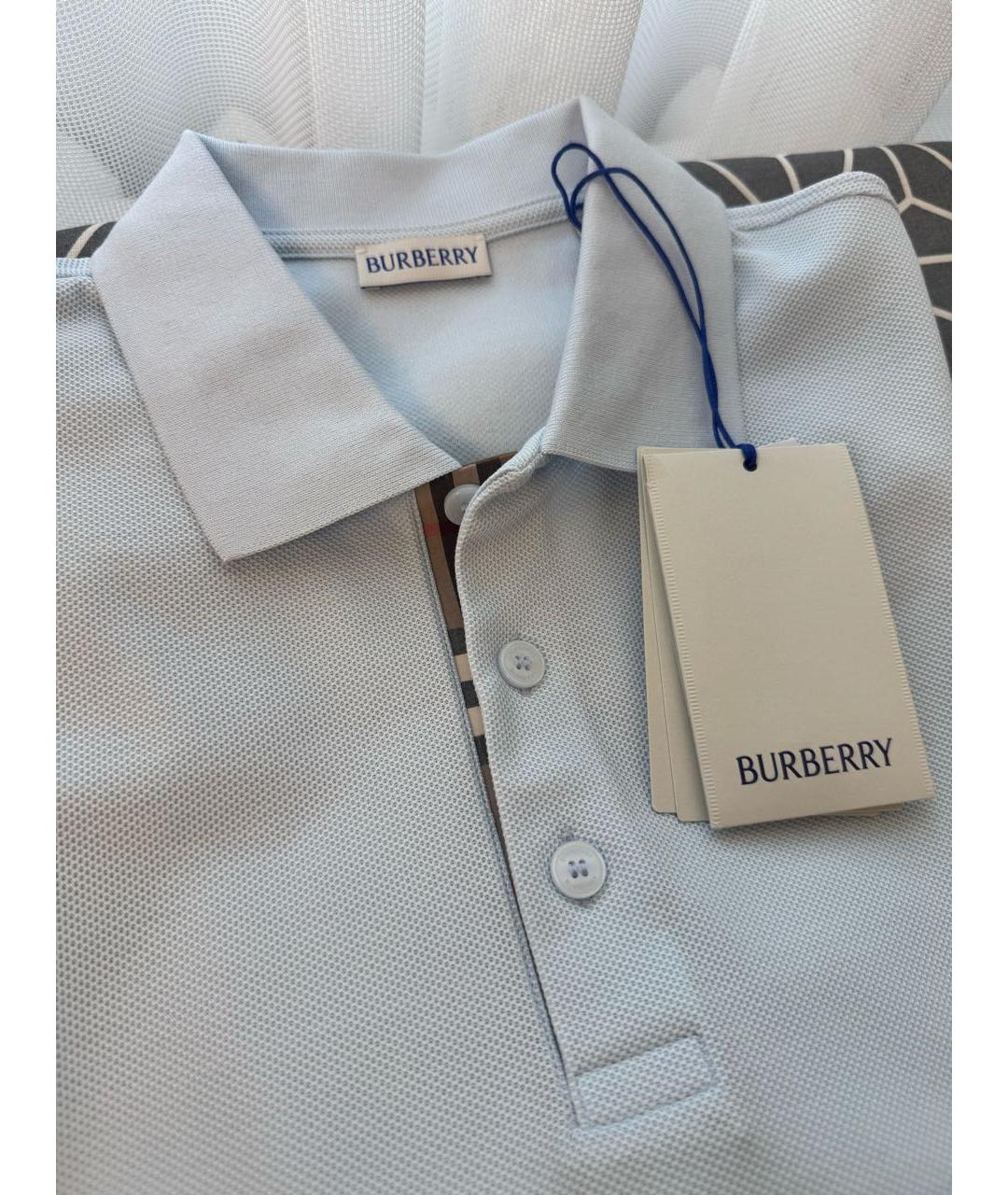 BURBERRY Голубое хлопковое поло с коротким рукавом, фото 5