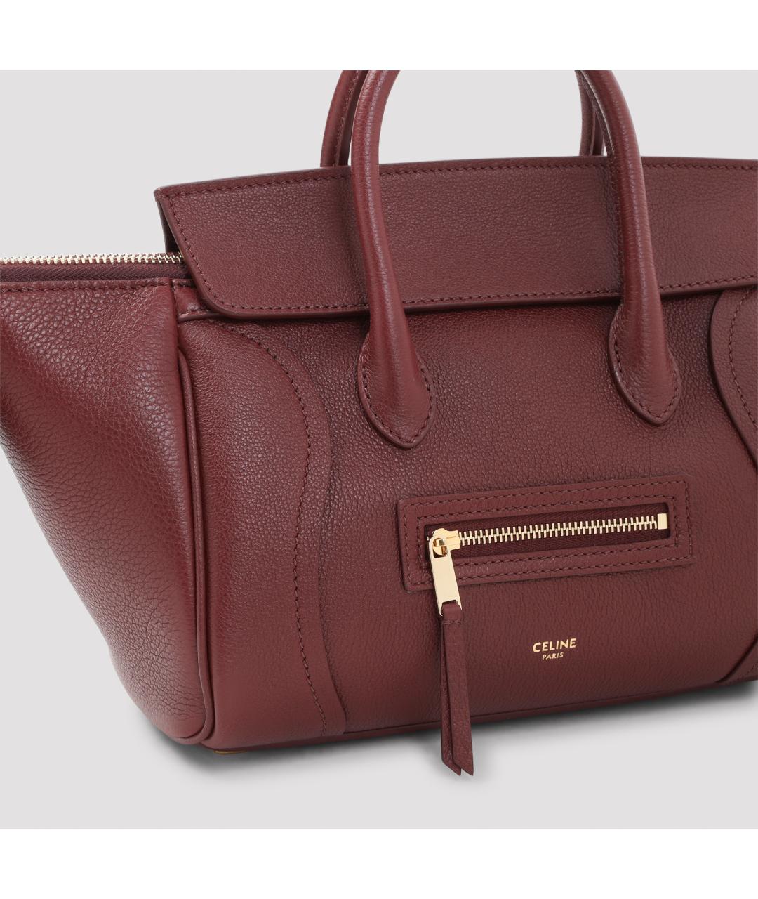 CELINE Бордовая кожаная сумка тоут, фото 5