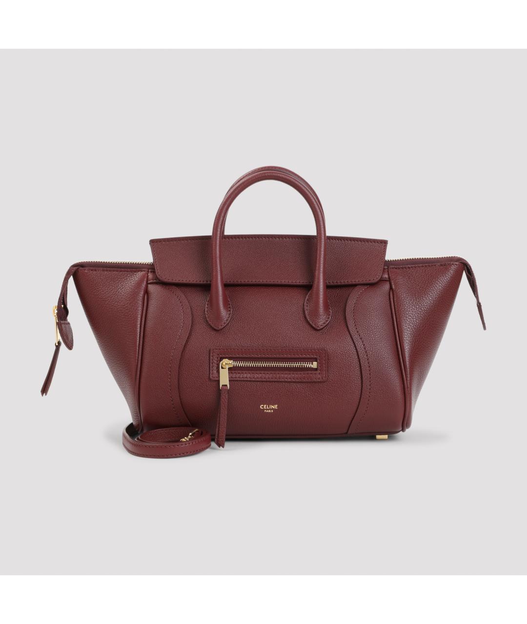 CELINE Бордовая кожаная сумка тоут, фото 3
