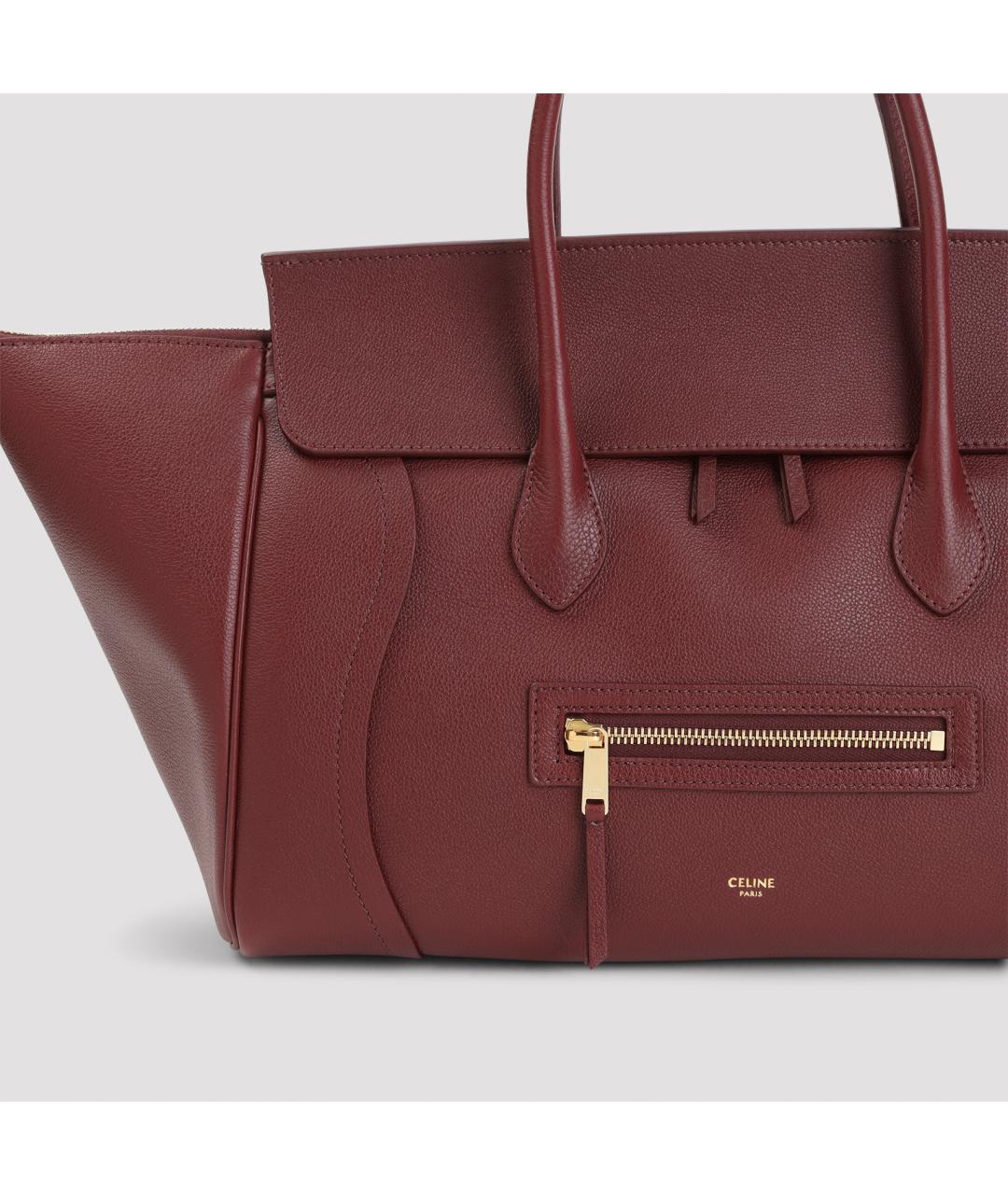 CELINE Бордовая кожаная сумка тоут, фото 5