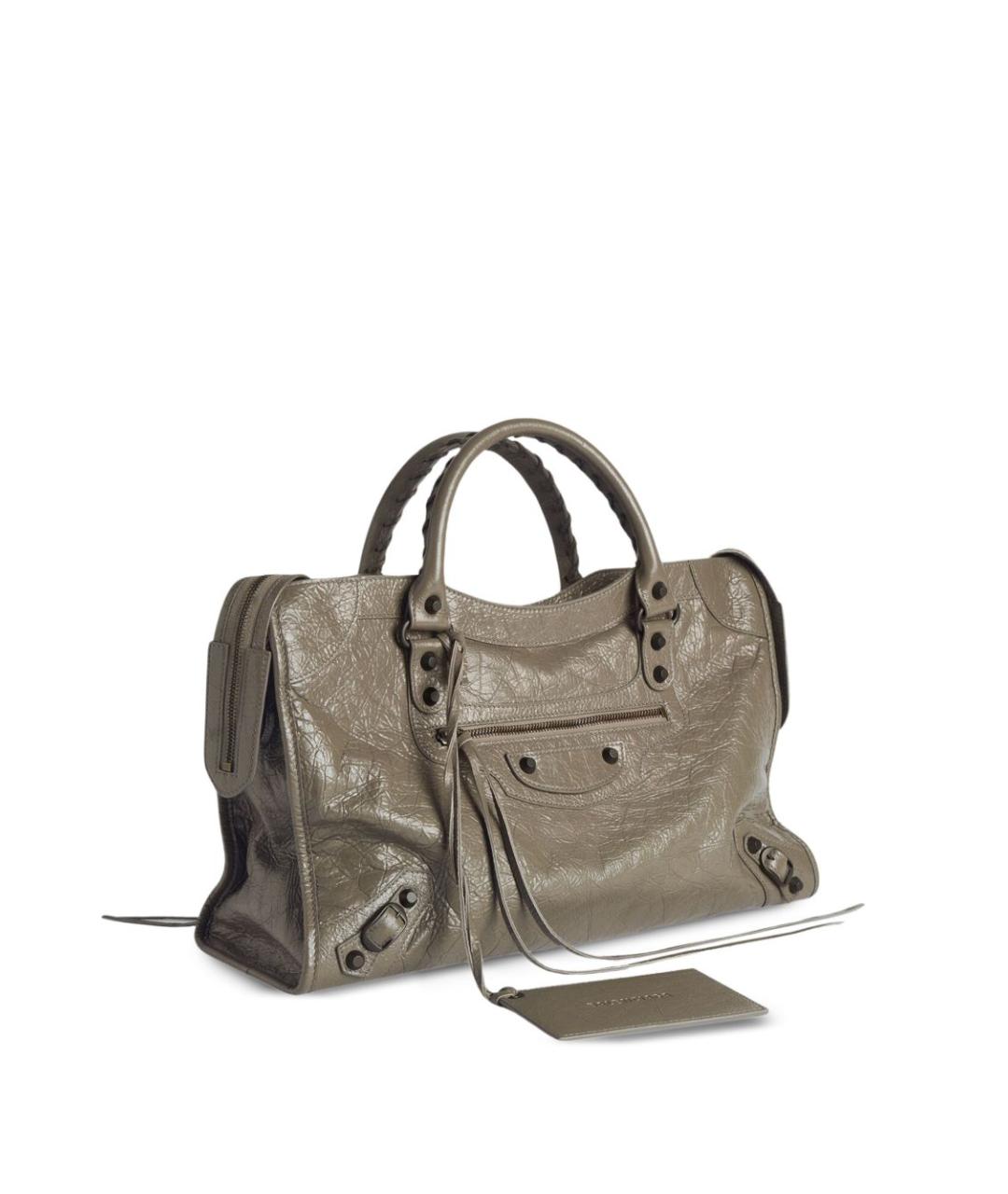 BALENCIAGA Хаки кожаная сумка тоут, фото 6