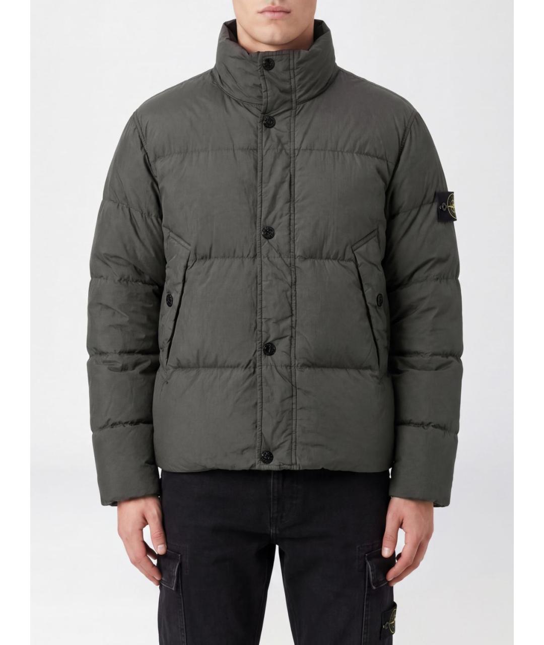 STONE ISLAND Серый полиамидовый пуховик, фото 2
