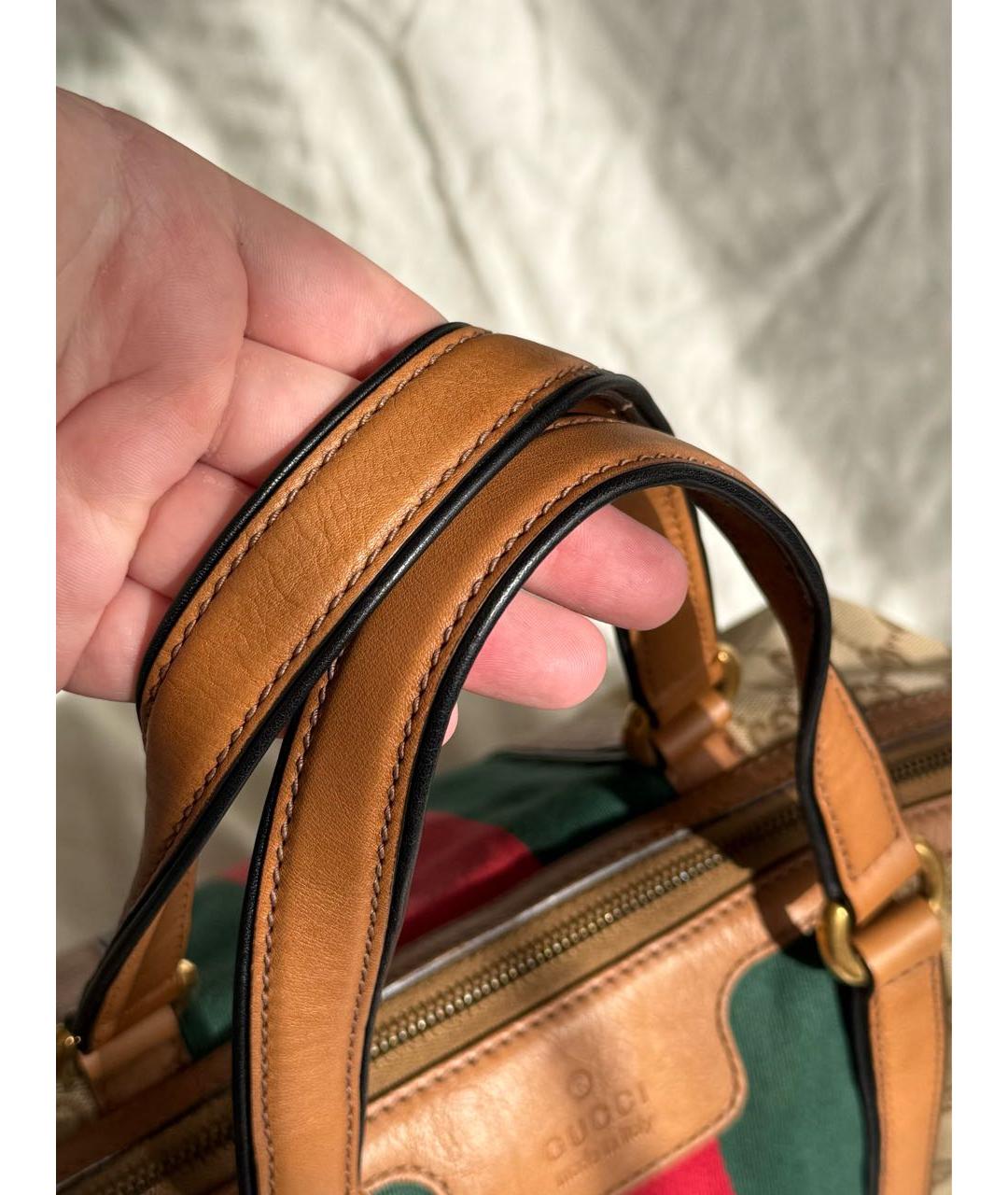 GUCCI Коричневая тканевая сумка с короткими ручками, фото 4