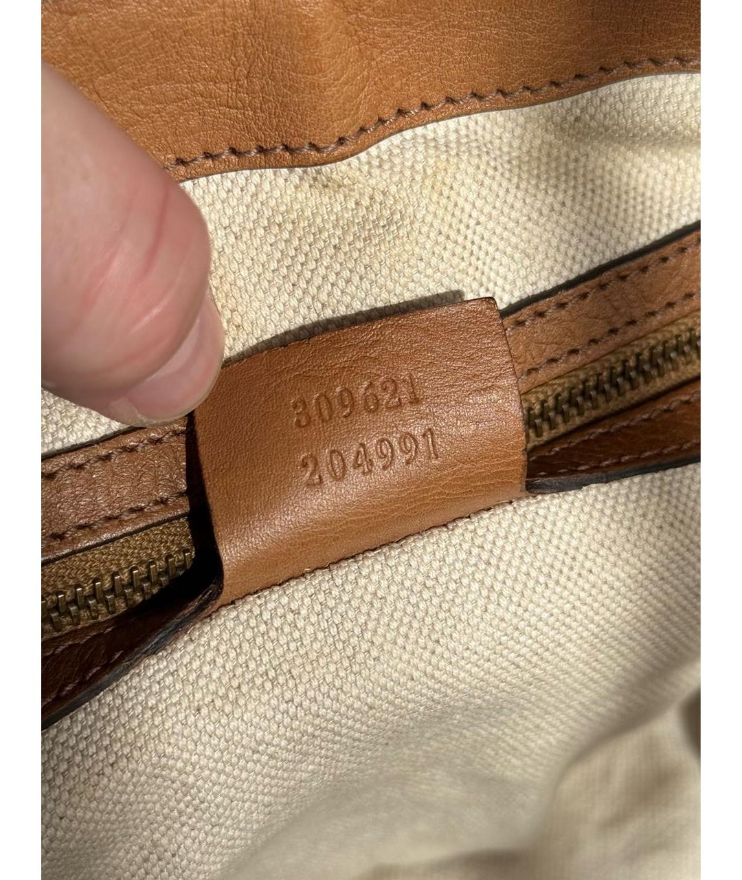 GUCCI Коричневая тканевая сумка с короткими ручками, фото 7