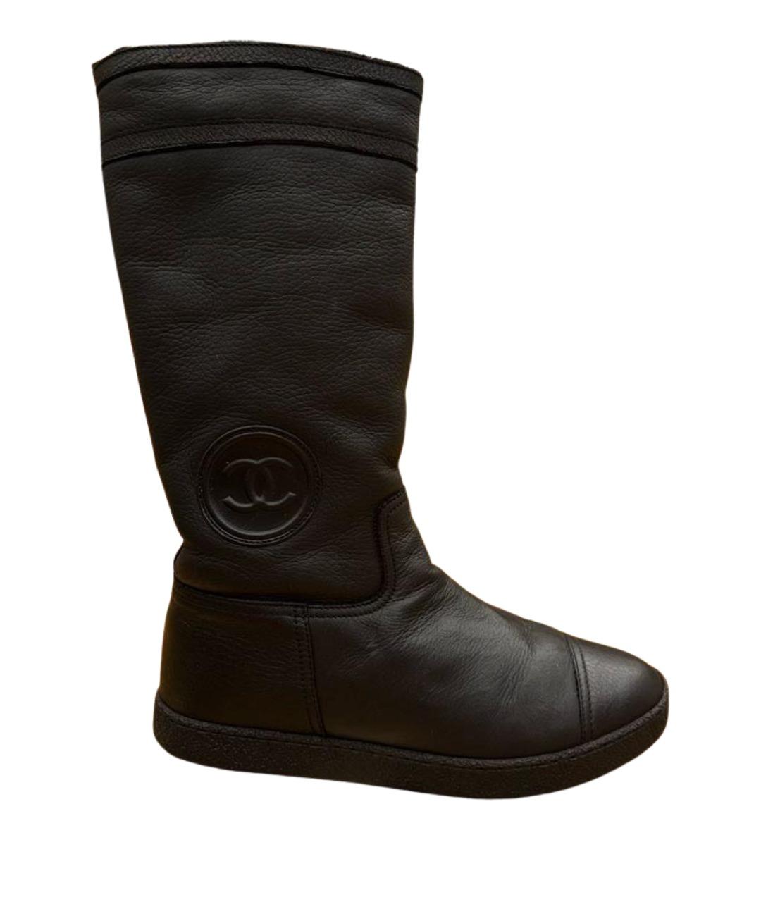 CHANEL Черные кожаные сапоги, фото 1