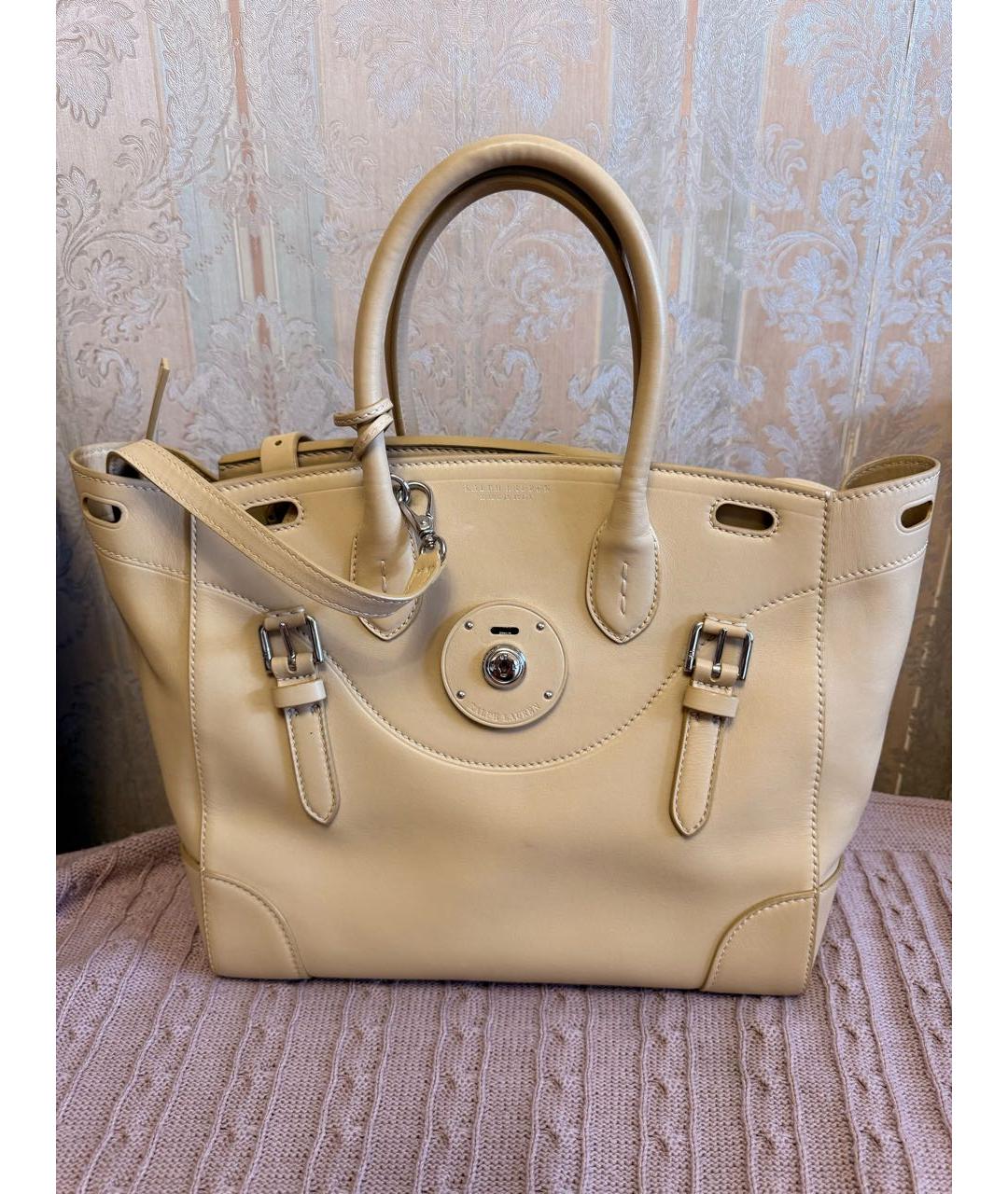 RALPH LAUREN COLLECTION Бежевая кожаная сумка с короткими ручками, фото 9