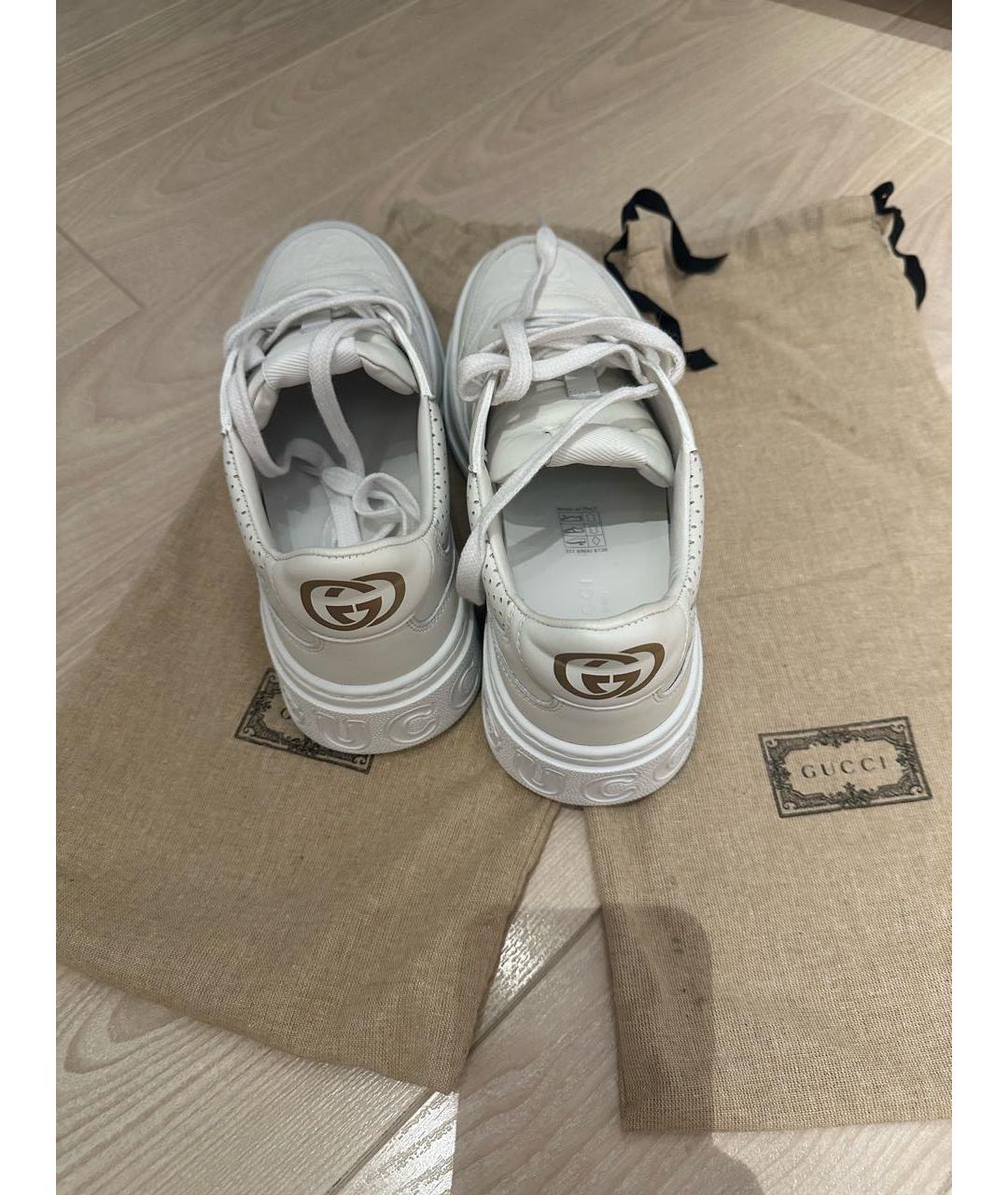 GUCCI Белые кожаные кроссовки, фото 4