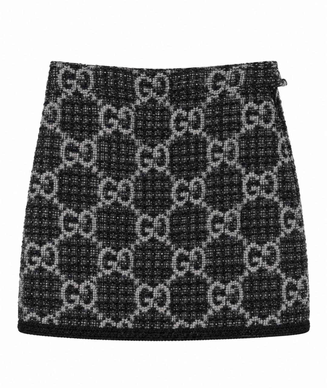 GUCCI Антрацитовая твидовая юбка мини, фото 1