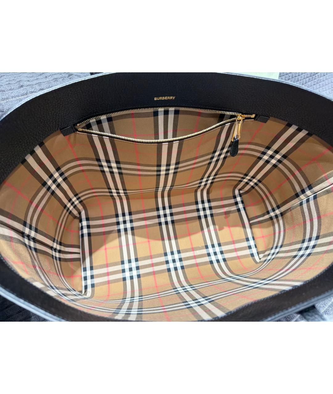 BURBERRY Черная кожаная сумка тоут, фото 3