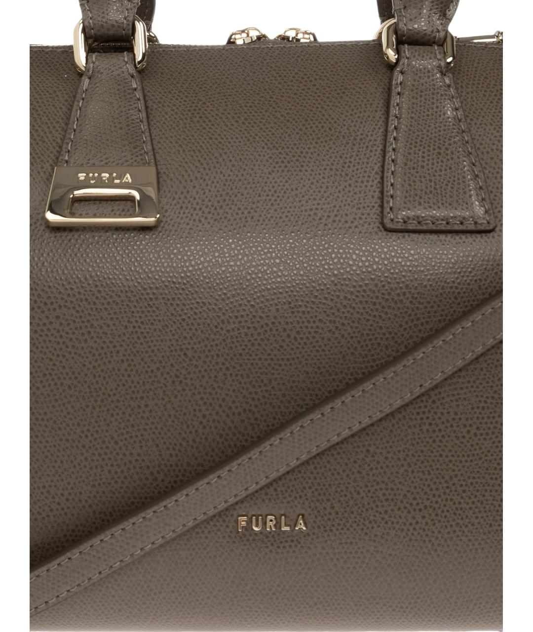 FURLA Серая кожаная сумка с короткими ручками, фото 5