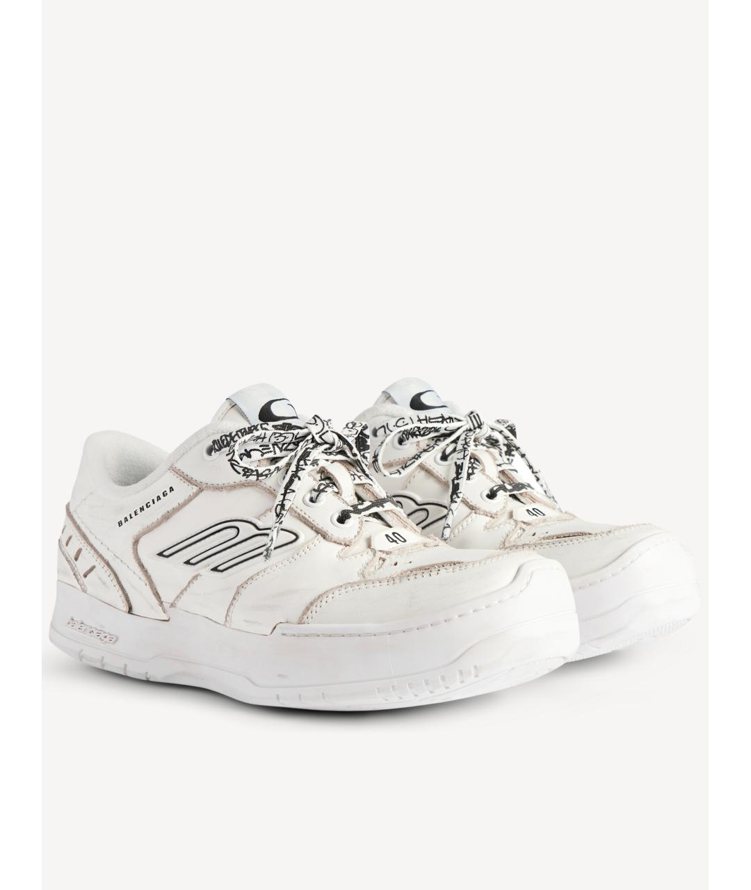 BALENCIAGA Белые кожаные кроссовки, фото 2