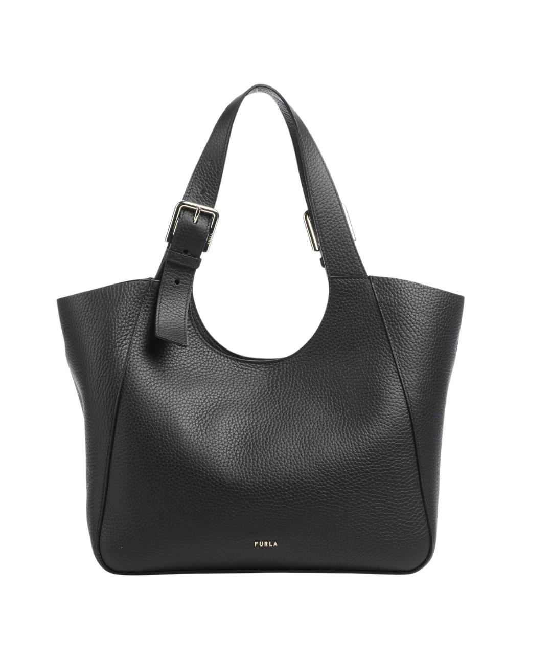 FURLA Черная кожаная сумка тоут, фото 3