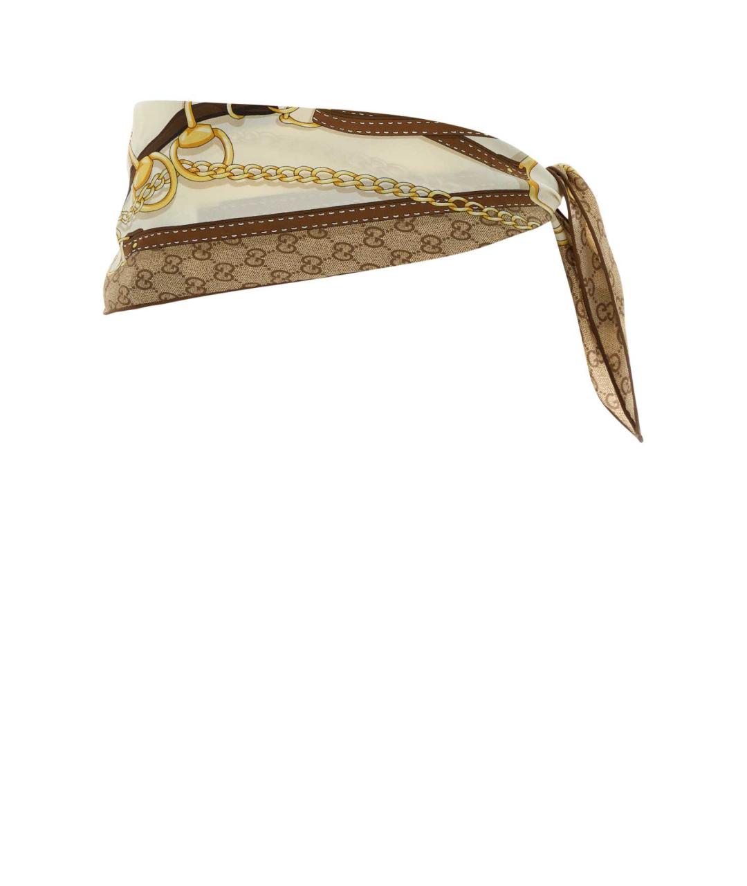 GUCCI Бежевый шелковый платок, фото 1