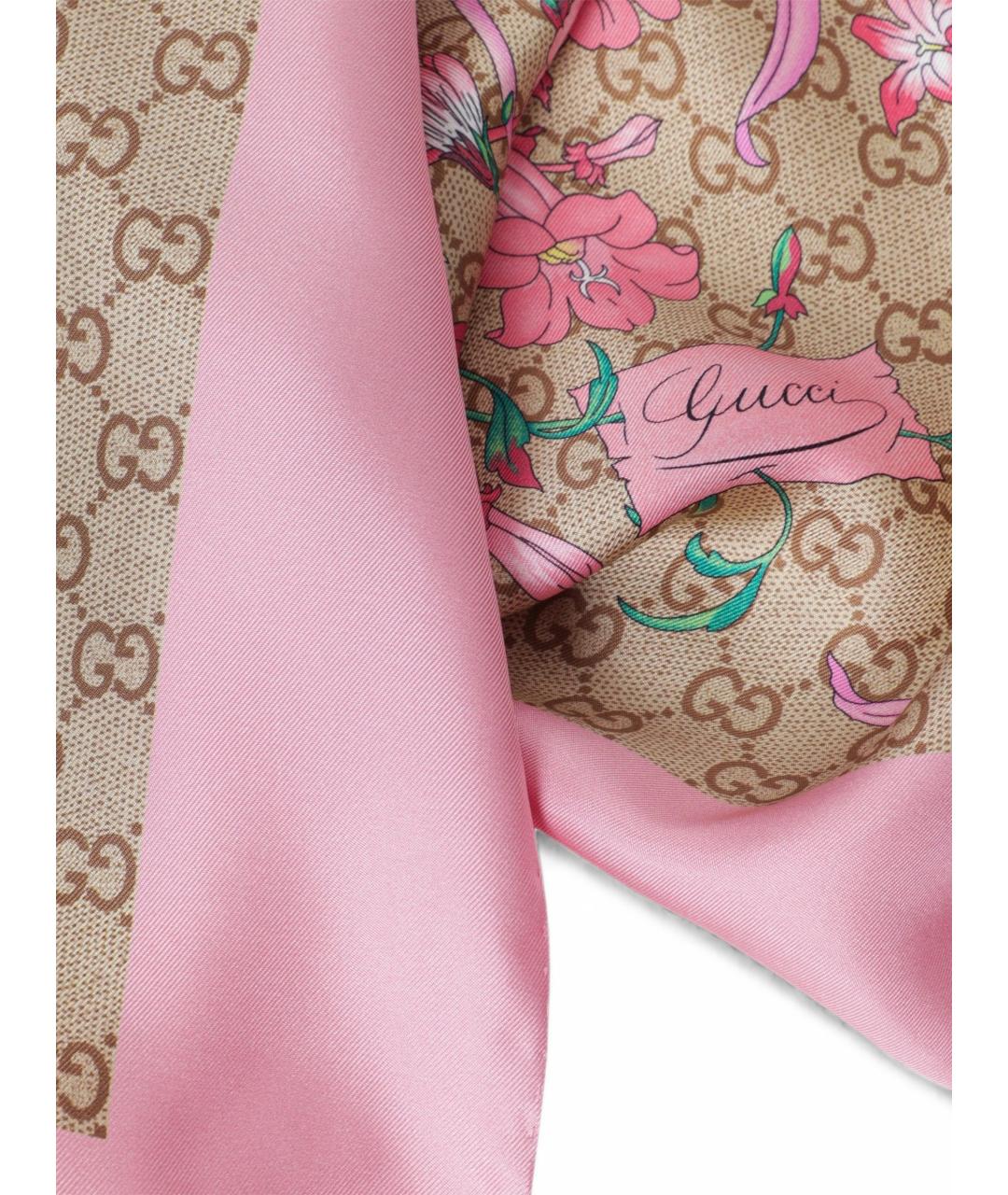 GUCCI Розовый шелковый платок, фото 3