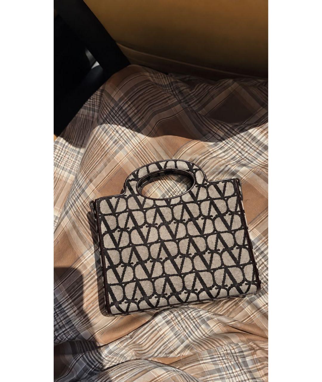 VALENTINO Коричневая хлопковая сумка тоут, фото 2