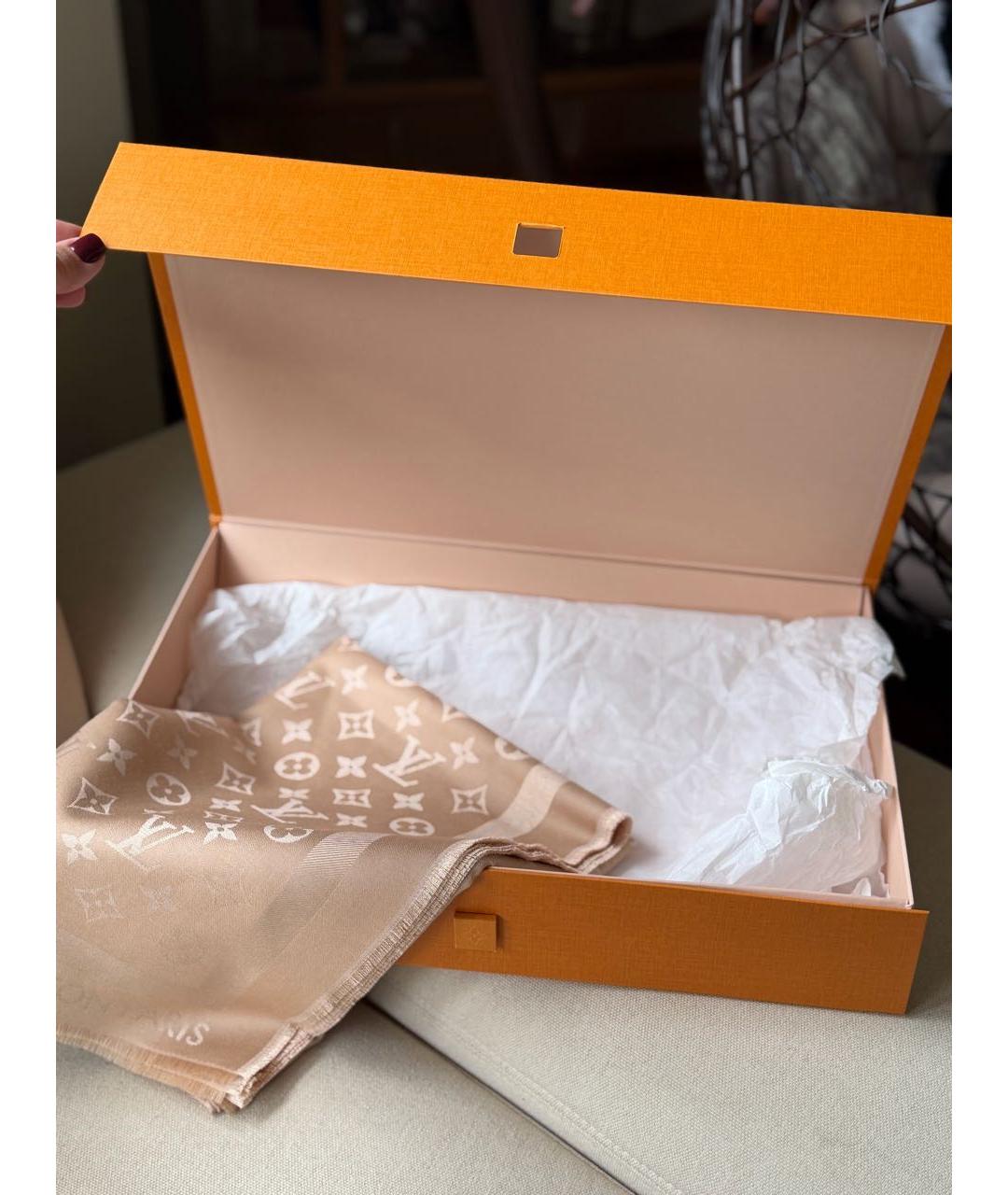 LOUIS VUITTON Бежевый шерстяной платок, фото 7