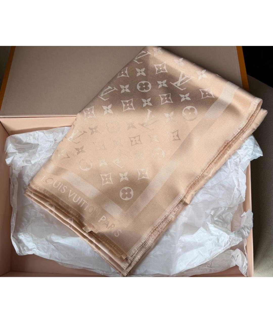 LOUIS VUITTON Бежевый шерстяной платок, фото 2