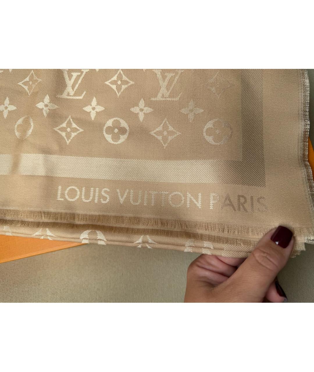 LOUIS VUITTON Бежевый шерстяной платок, фото 4