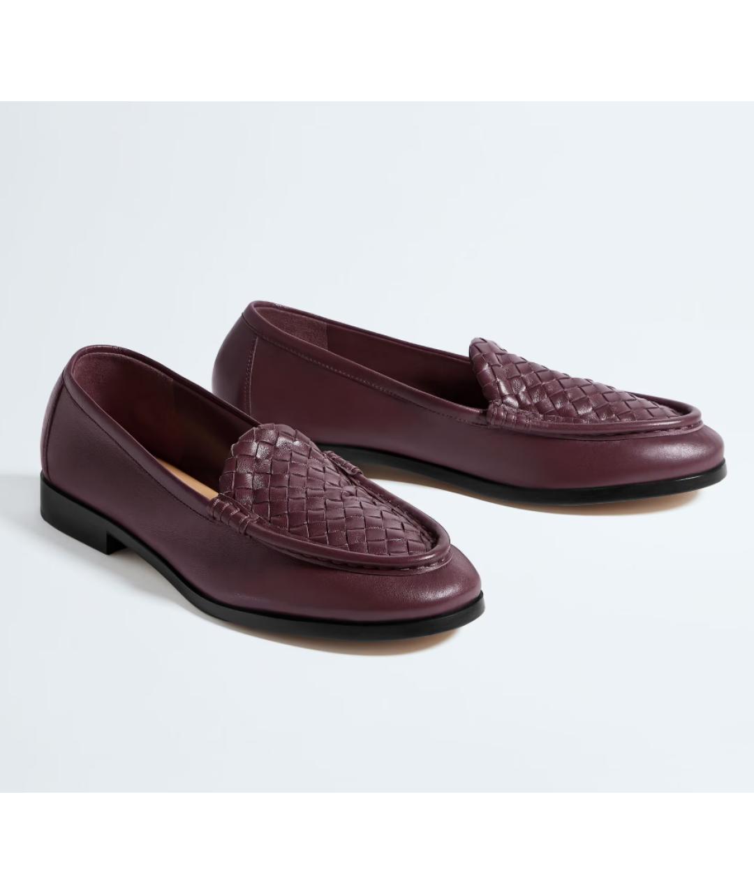 BOTTEGA VENETA Бордовые кожаные лоферы, фото 3
