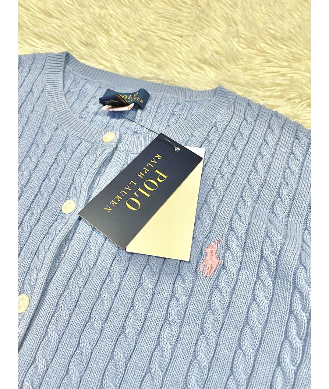 POLO RALPH LAUREN Голубой хлопковый кардиган, фото 4