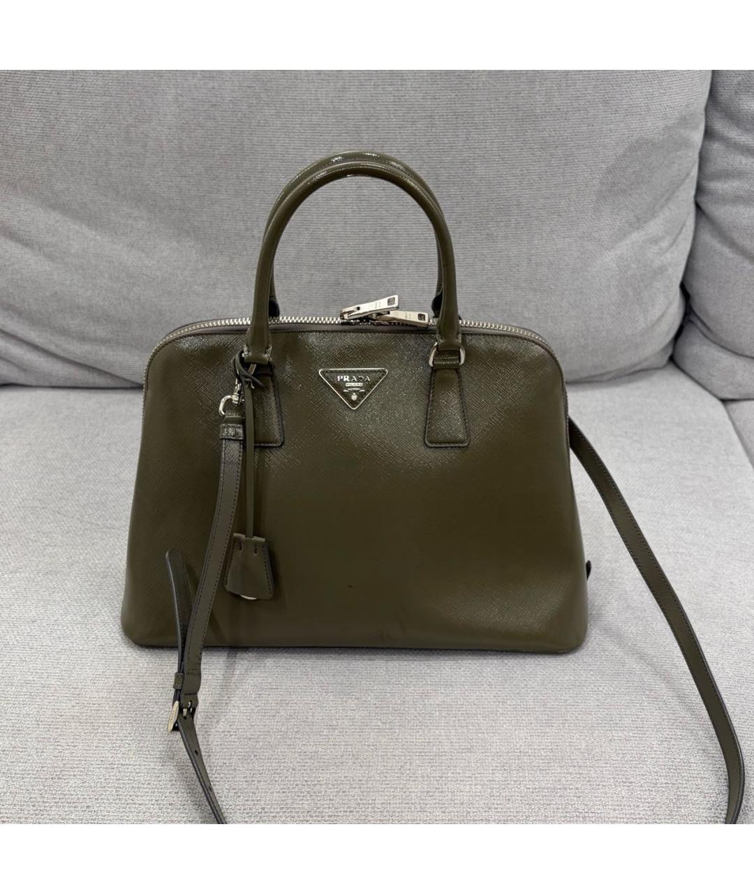 PRADA Хаки кожаная сумка тоут, фото 4
