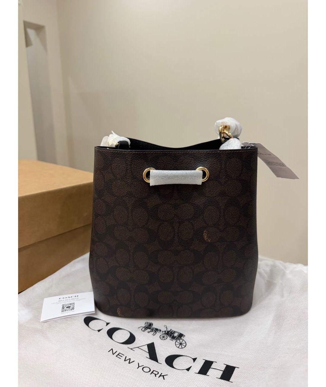 COACH Коричневая сумка с короткими ручками из искусственной кожи, фото 3