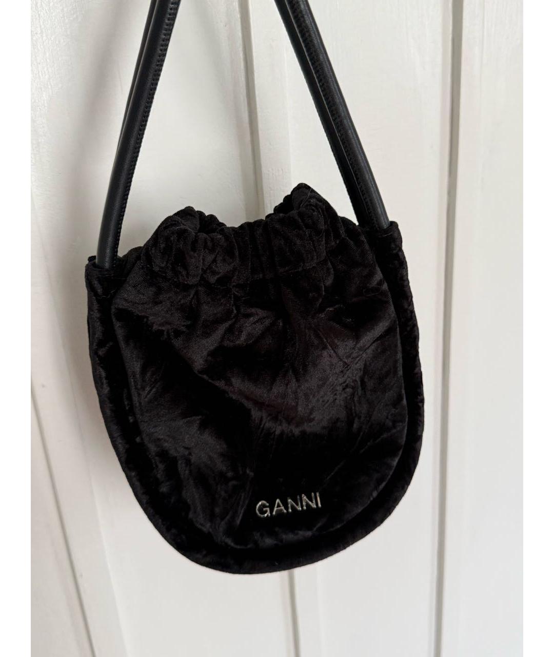 GANNI Черная бархатная сумка с короткими ручками, фото 2