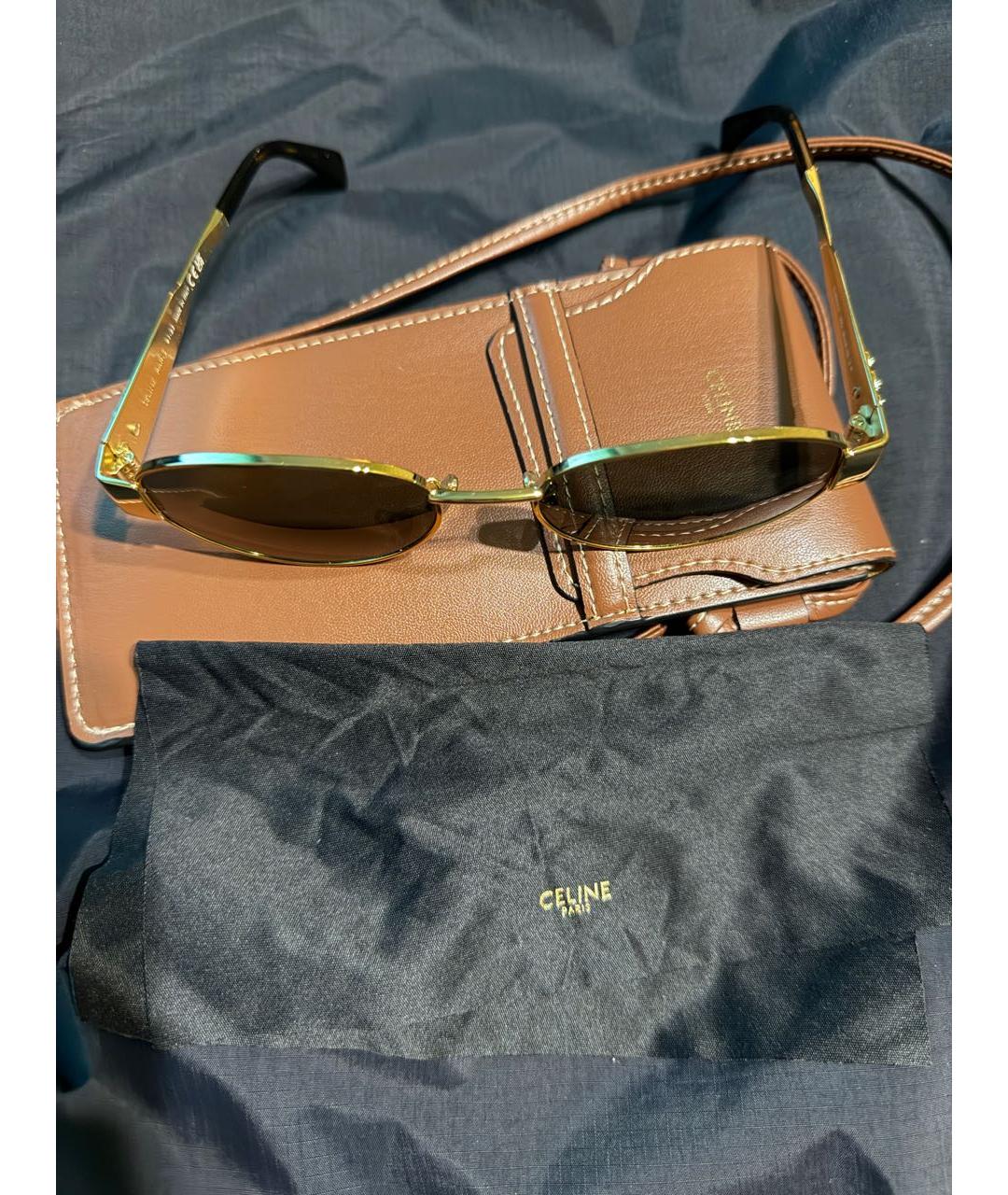CELINE Золотые металлические солнцезащитные очки, фото 3