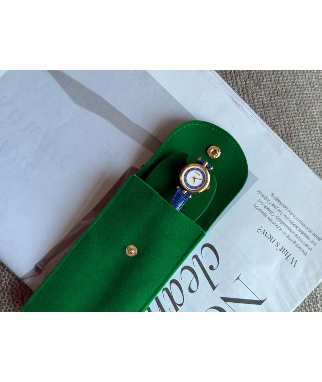 GUCCI Синие позолоченные часы, фото 6