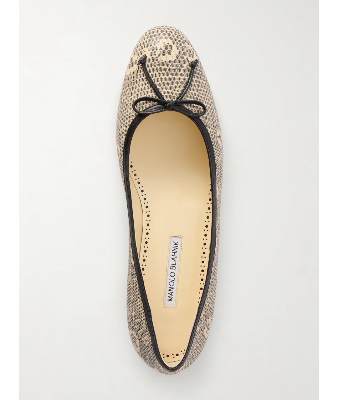 MANOLO BLAHNIK Бежевые кожаные балетки, фото 4