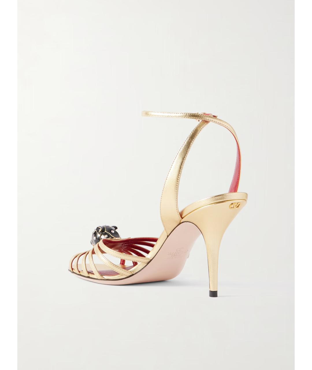 VALENTINO Золотые кожаные босоножки, фото 5