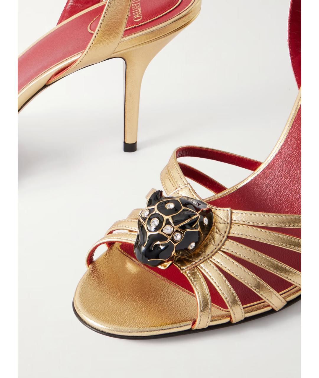 VALENTINO Золотые кожаные босоножки, фото 4