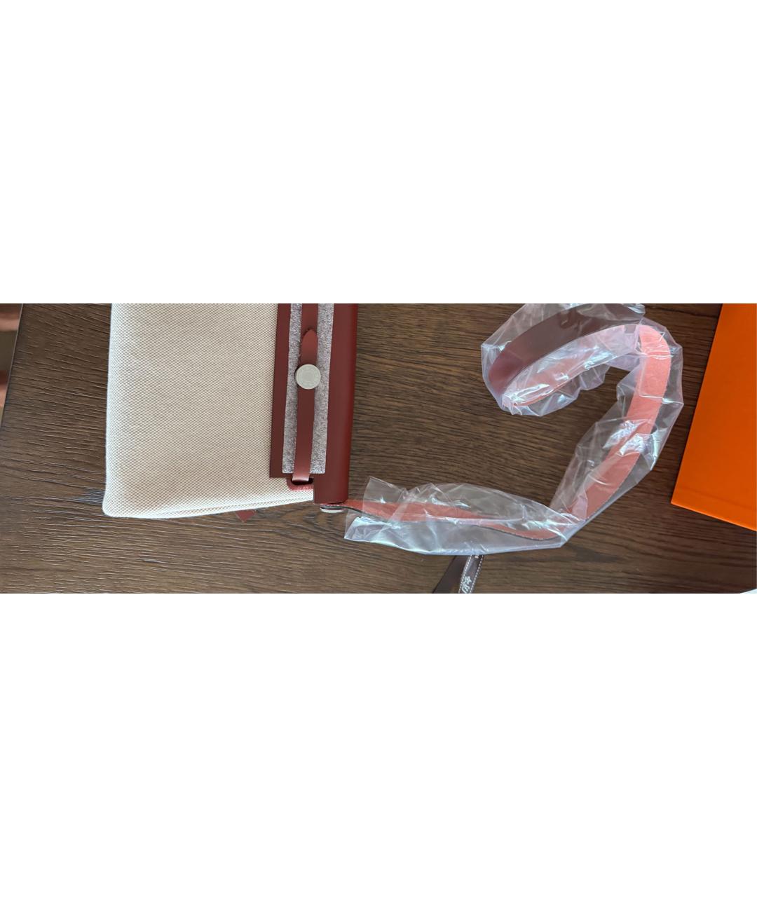 HERMES Бежевая сумка через плечо из канвы, фото 5