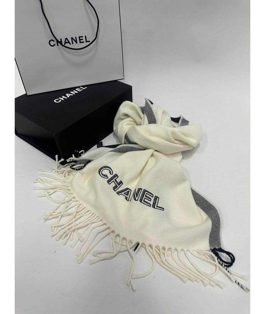 CHANEL Белый шерстяной шарф, фото 8