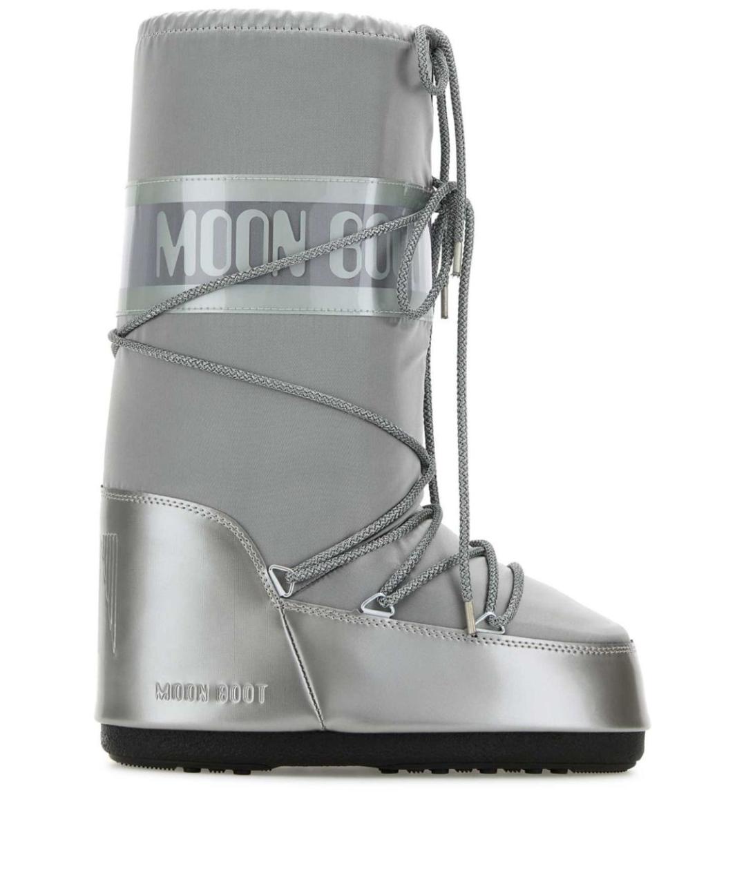 MOON BOOT Серебряные синтетические сапоги, фото 1