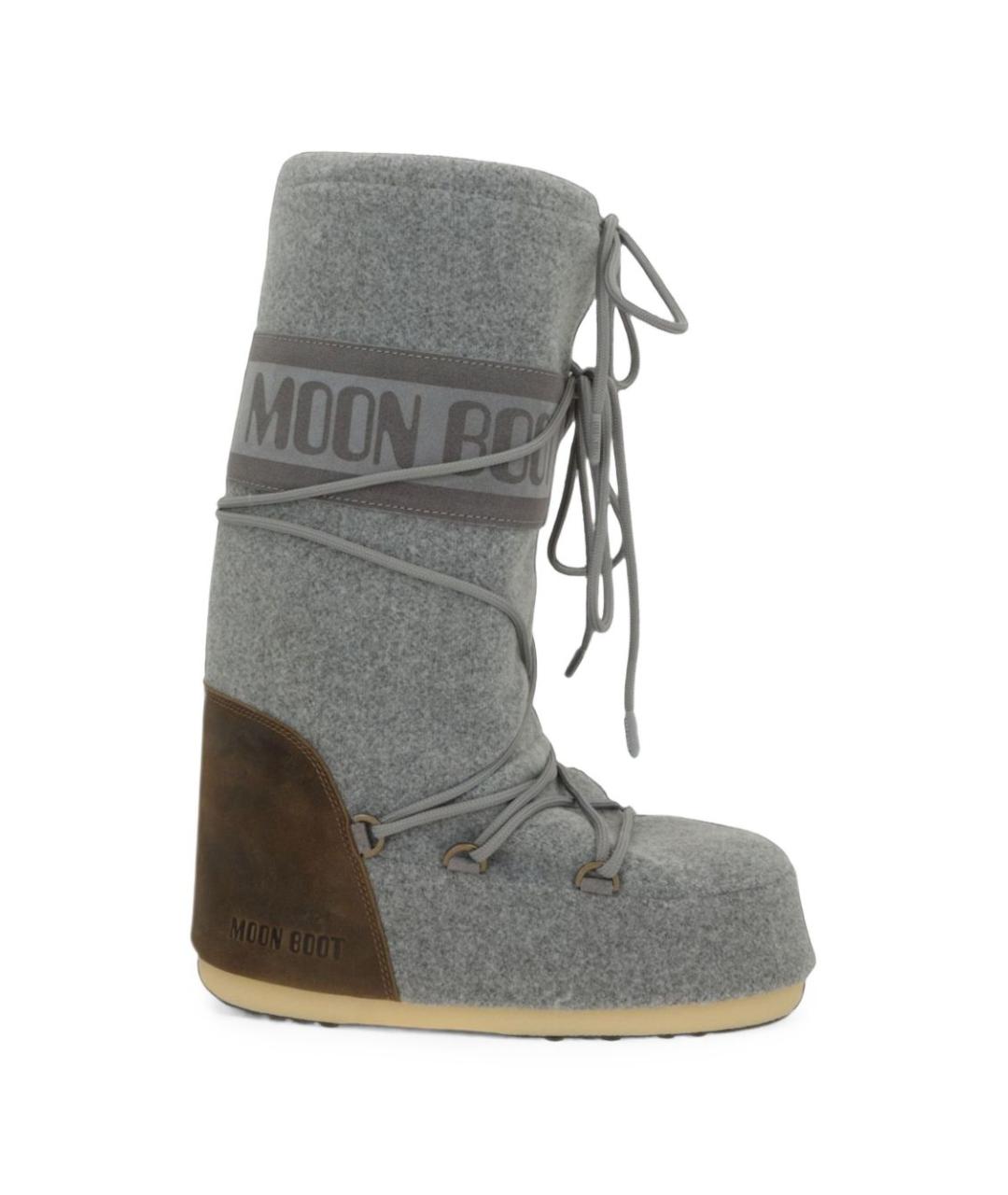 MOON BOOT Серые текстильные высокие ботинки, фото 1