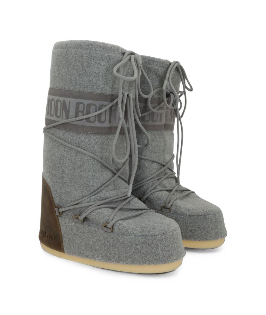 MOON BOOT Серые текстильные высокие ботинки, фото 2