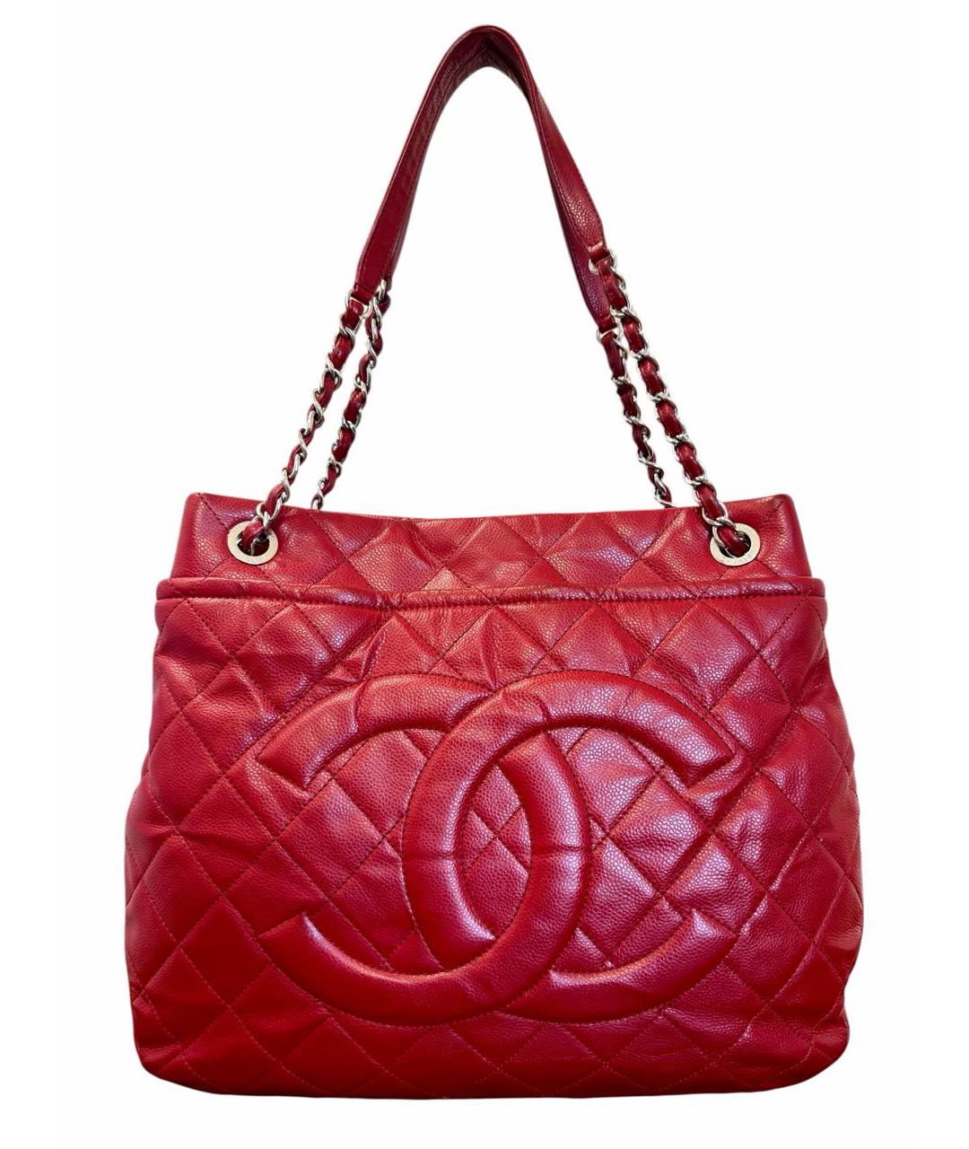 CHANEL Красная кожаная сумка тоут, фото 9