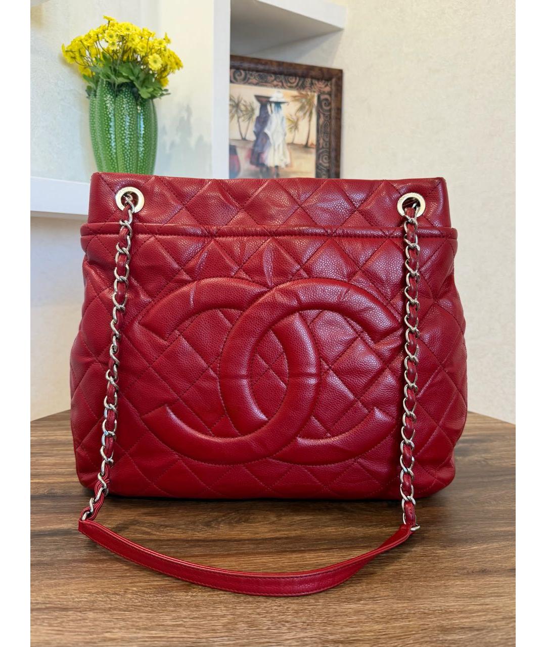 CHANEL Красная кожаная сумка тоут, фото 4