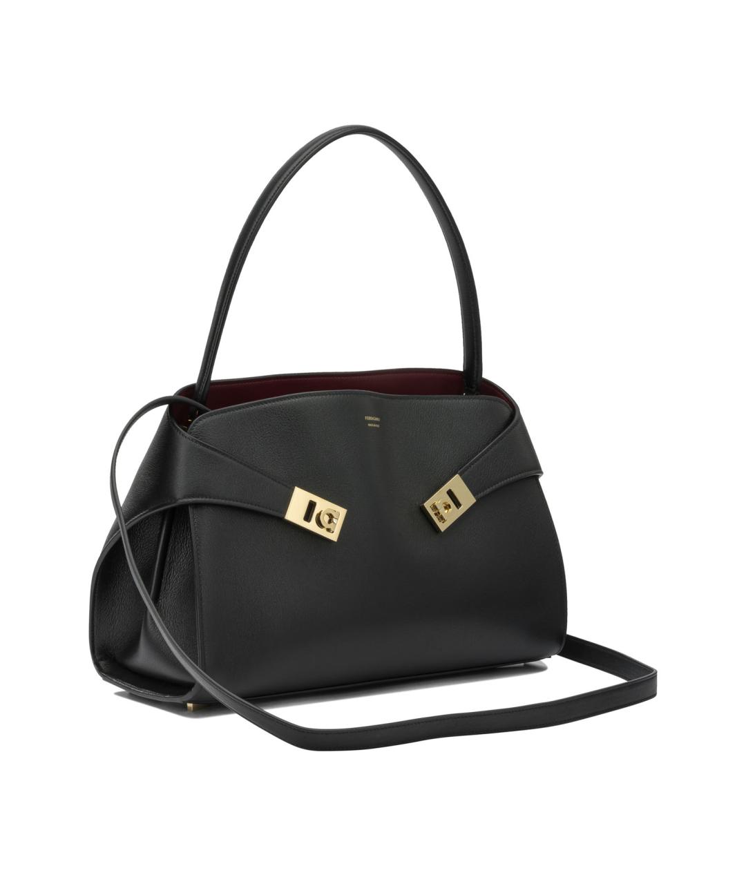 FERRAGAMO Черная кожаная сумка тоут, фото 2