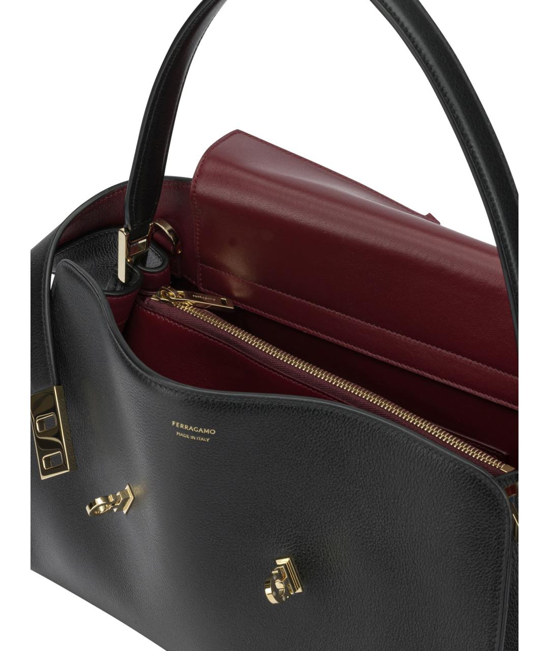 FERRAGAMO Черная кожаная сумка тоут, фото 5
