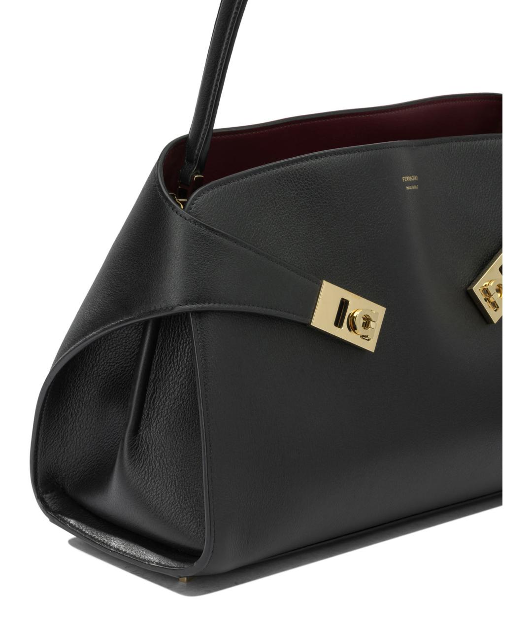 FERRAGAMO Черная кожаная сумка тоут, фото 4